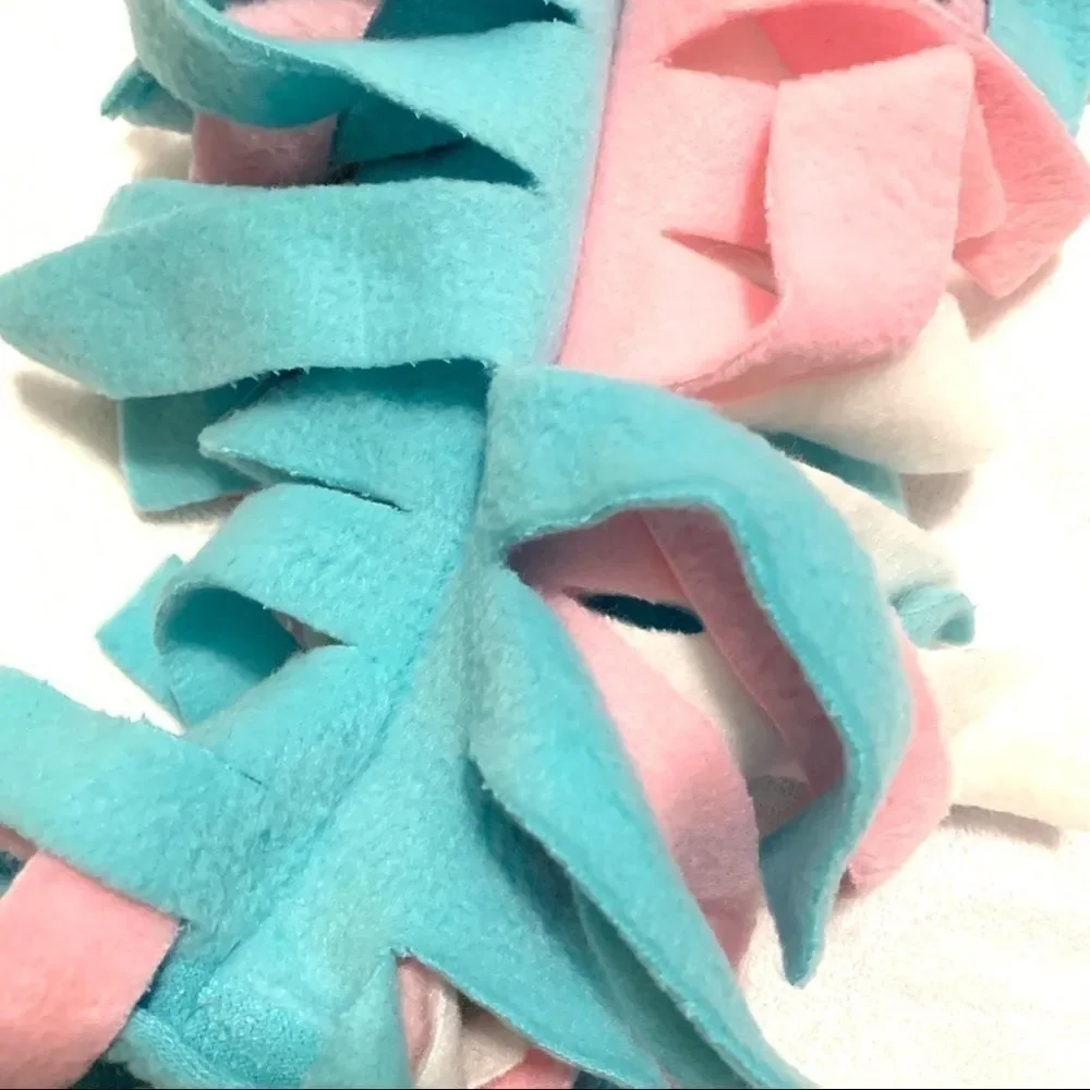 Handmade Baby Blue, Pink, & White Fleece Scarf & Matching Hat Fringe Winter Set